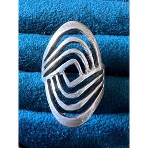 Vintage Modernist Sterling Silver Ring Size 7.5 Wide Abstract Statement Design